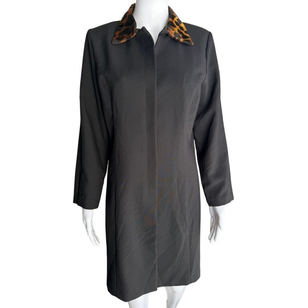 Vintage I.N. San Francisco Black Coat Leopard Collar USA Made Size Medium